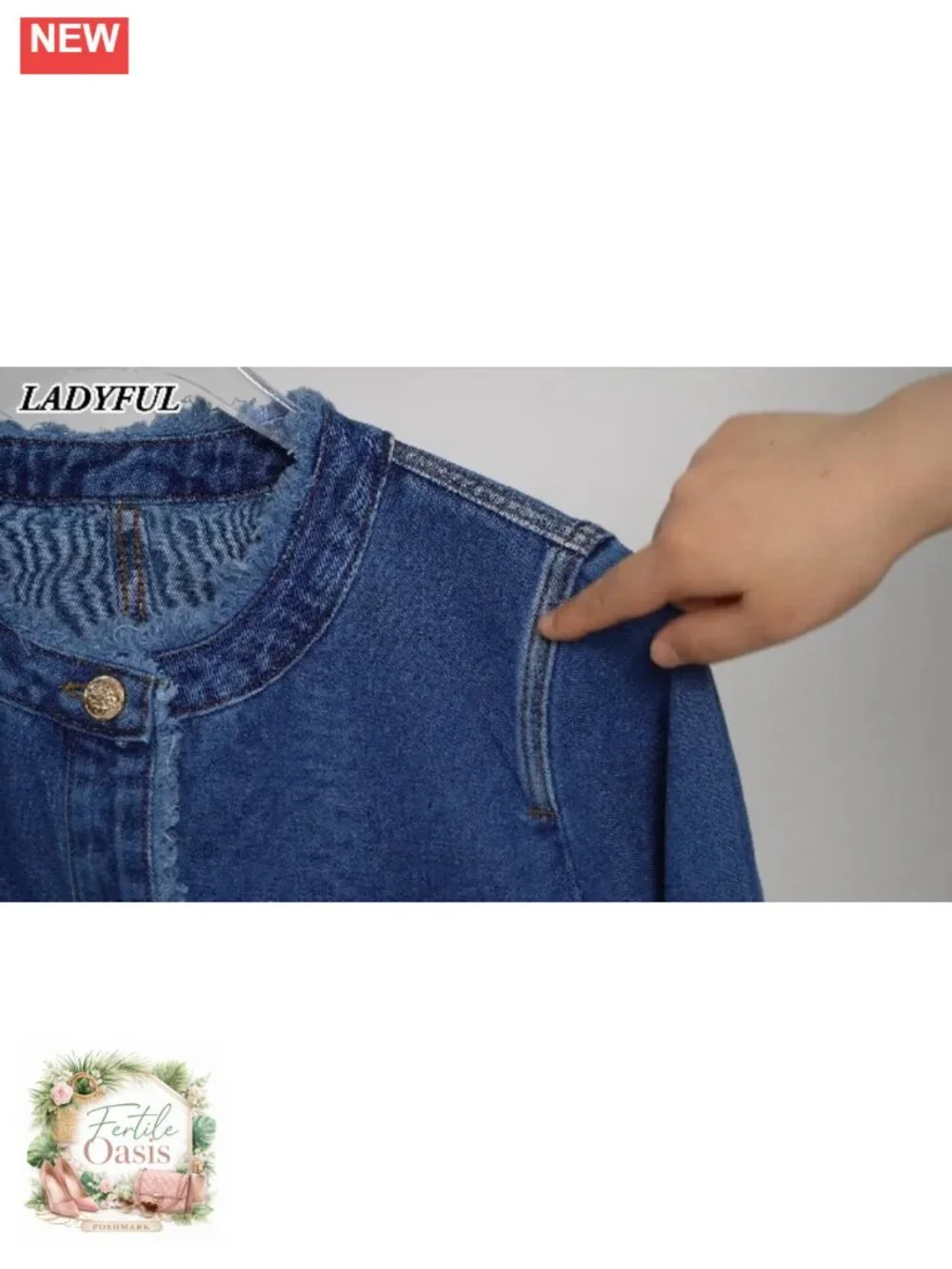 Women's Cropped Frayed Denim Jacket Collarless Button Jean Jacket